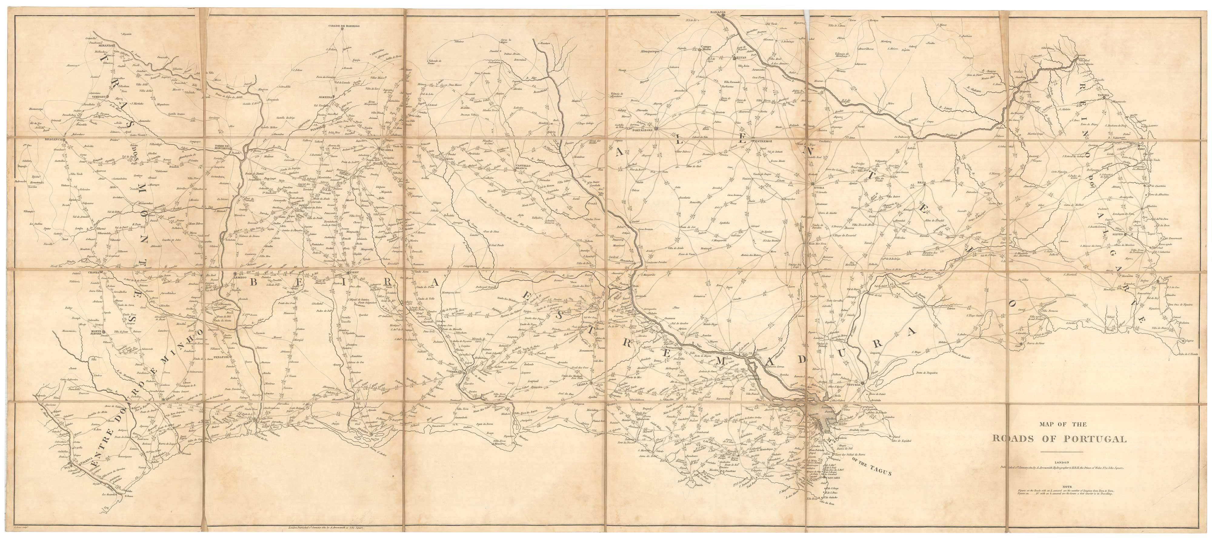 A military map of Portuguese roads by Arrowsmith