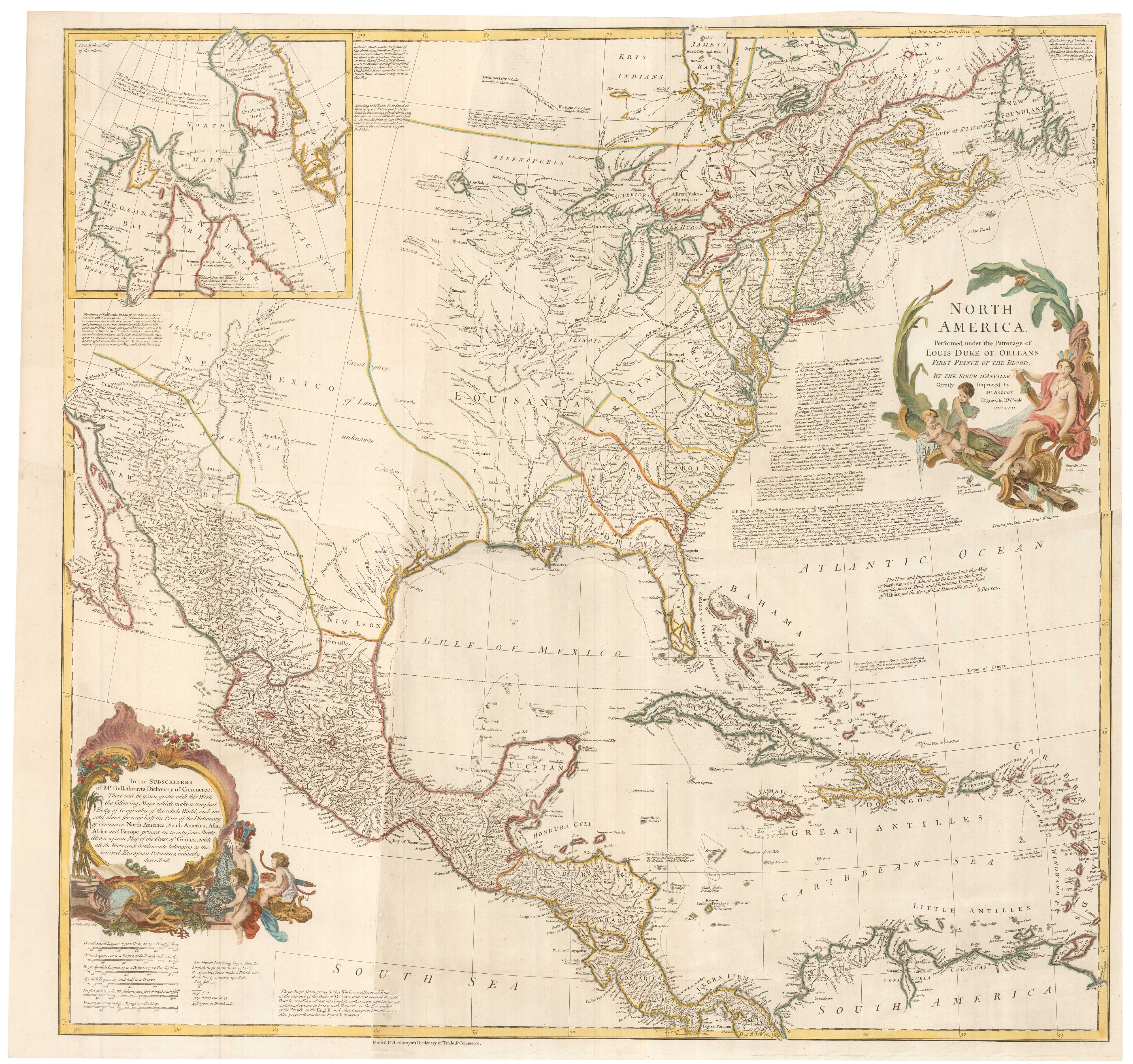 1766 Postlethwayt four-sheet map of North America
