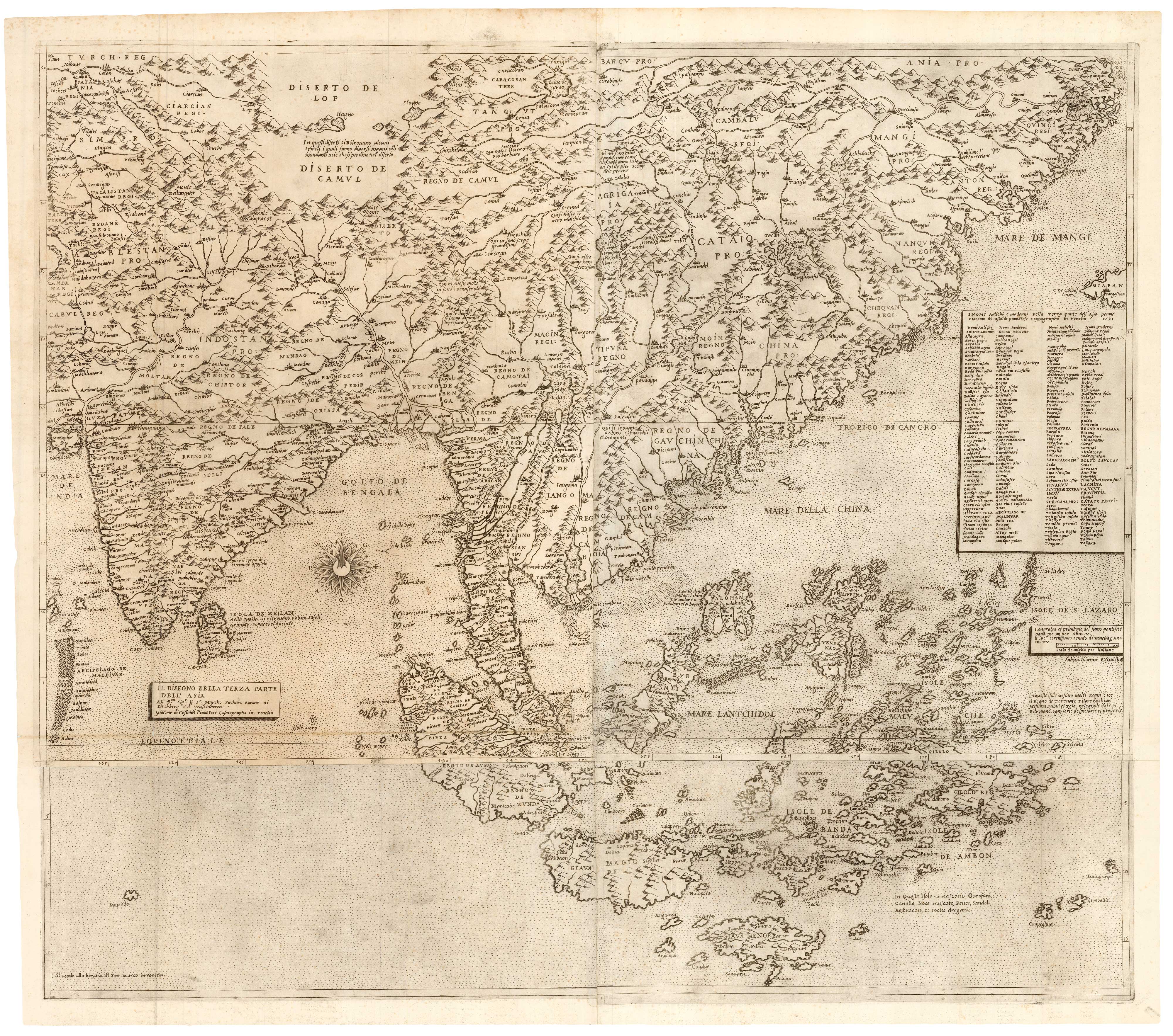 A rare map of eastern Asia by Gastaldi, titled: Gastaldi's rare map of Asia 'Il Disegno della Terza Parte dell'Asia'.