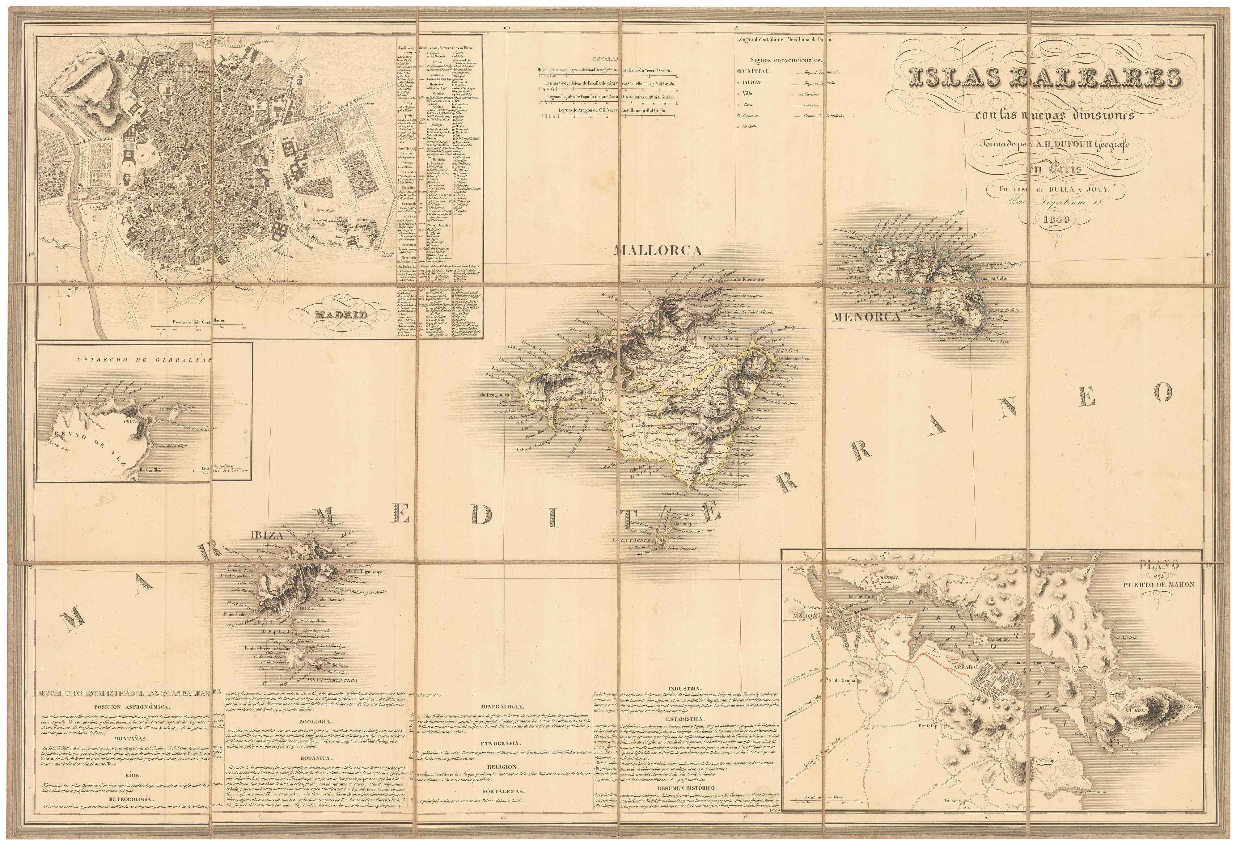 1849 Spanish map of the Balearics by Dufour, Islas Baleares con las nuevas divisiones