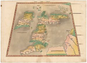 Waldseemuller map of the British Isles 1513, Tabula Prima Europae.