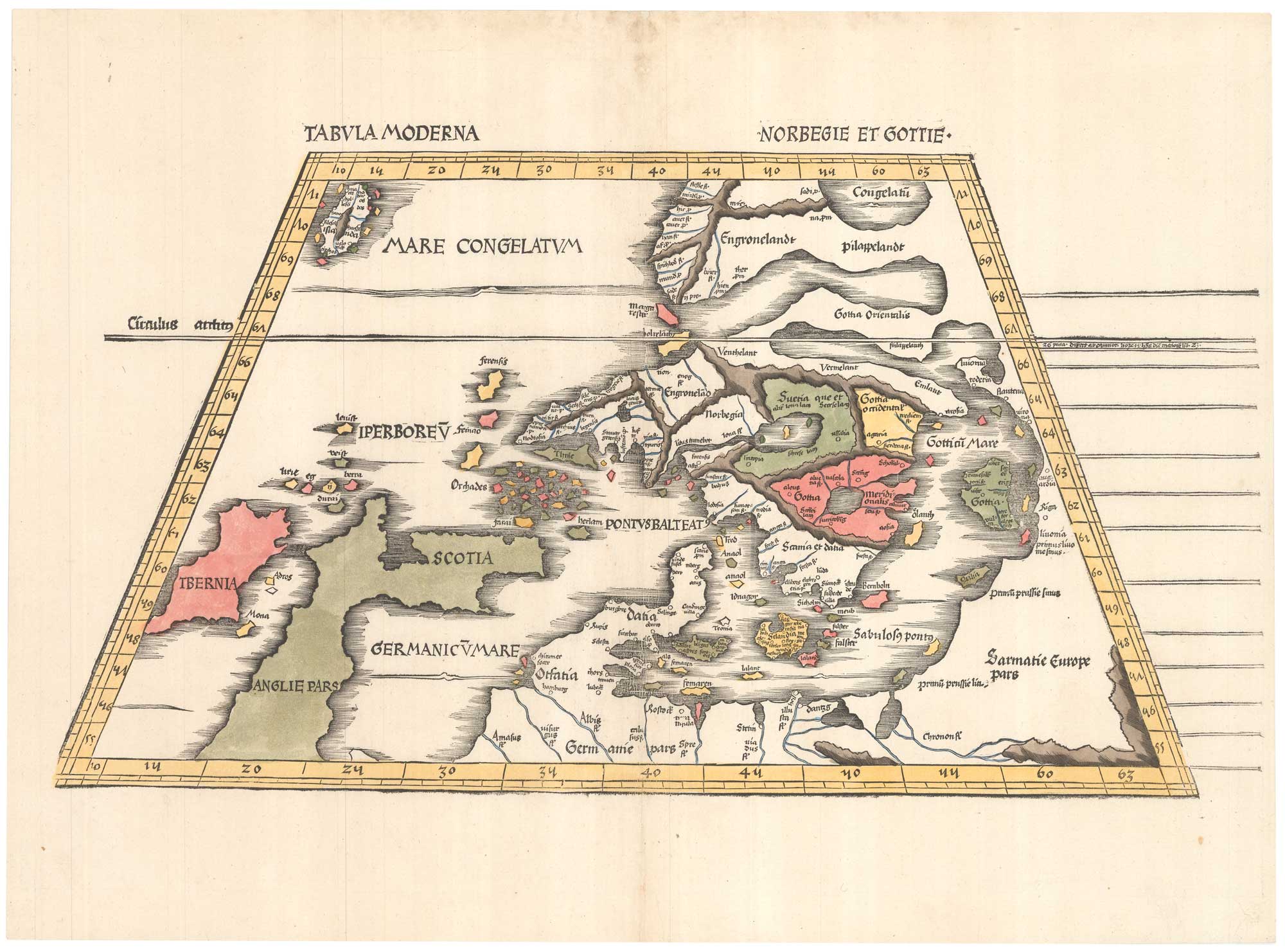 Waldseemuller's map of Scandinavia 1520, Tabula Moderna Norbegie Et Gottie.