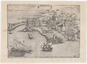 1568 rare Lafreri-school view of Rhodes