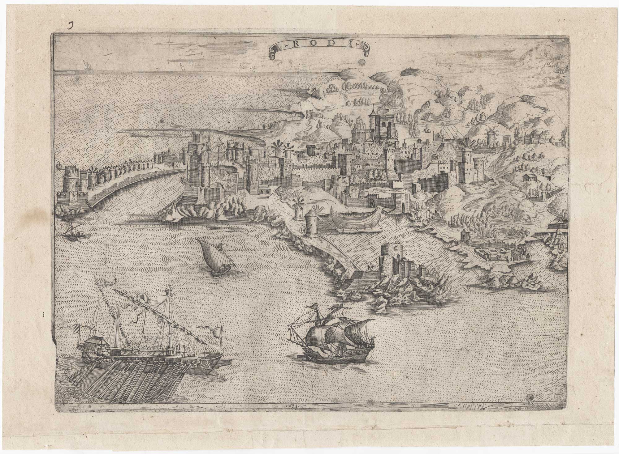 1568 rare Lafreri-school view of Rhodes