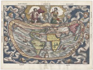 Gemma Frisius world map on a cordiform projection