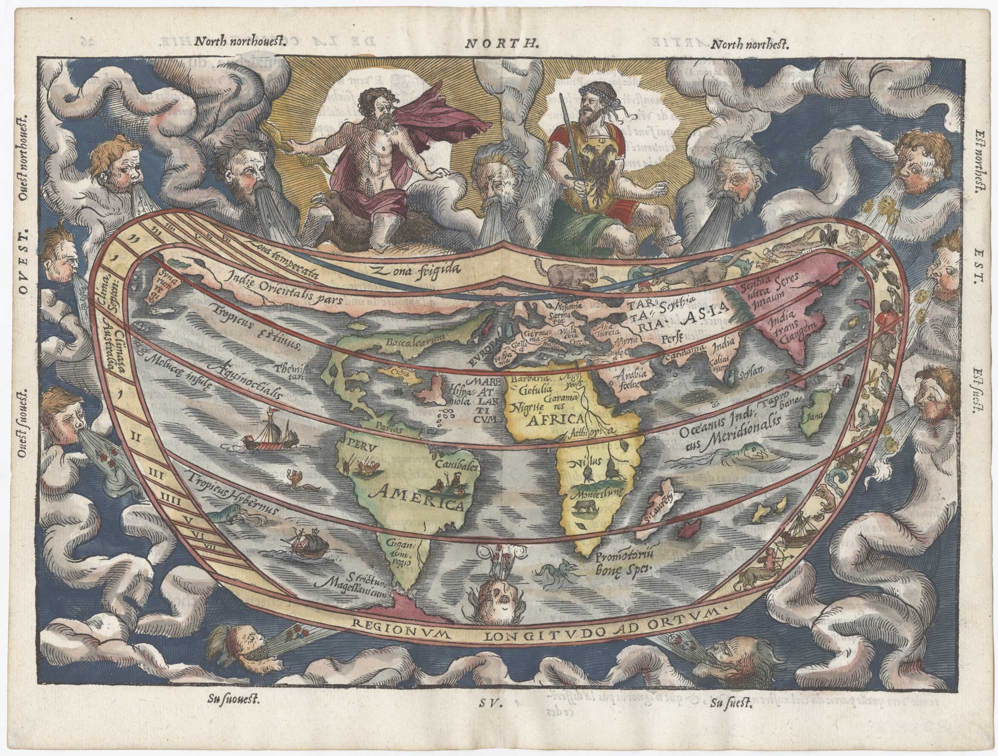 Gemma Frisius world map on a cordiform projection