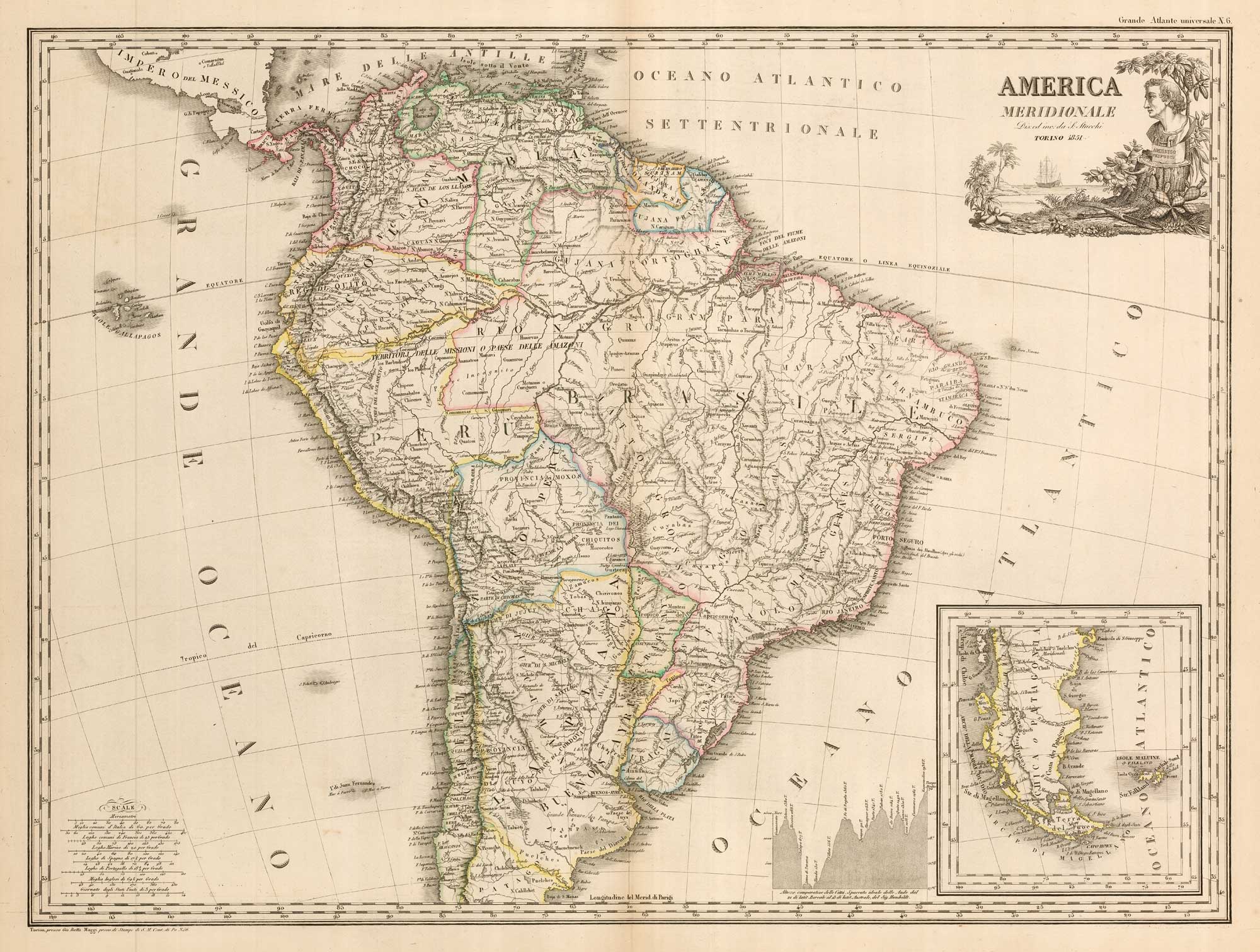 Stucchi's large map of South America 1851 ' America Meridionale'