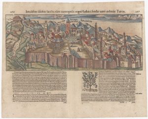 Munster map of Jerusalem, Jerusalem civitas sancta, olim metropolis regni Judaici, hodie vero' colonia Turcae.