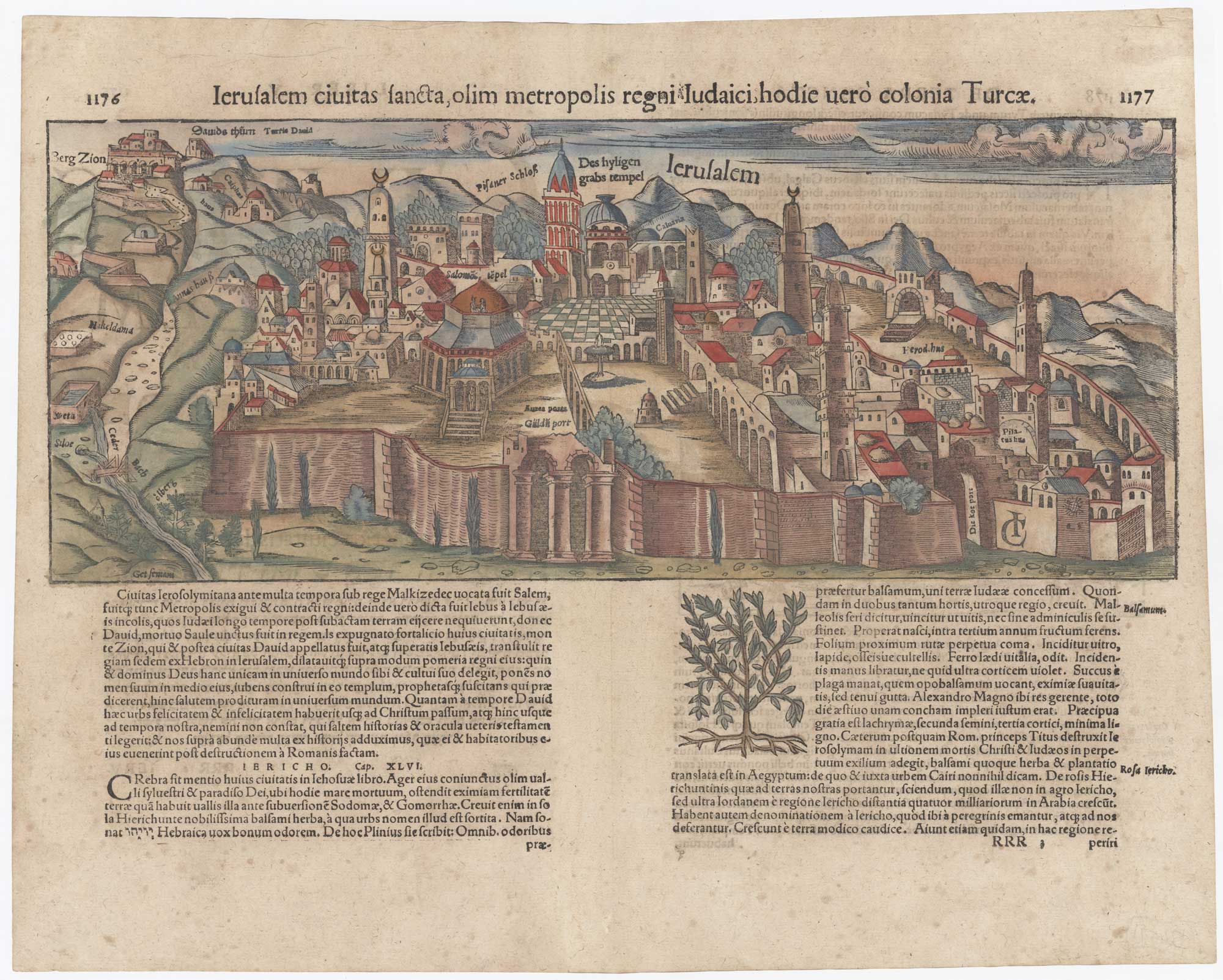 Munster map of Jerusalem, Jerusalem civitas sancta, olim metropolis regni Judaici, hodie vero' colonia Turcae.