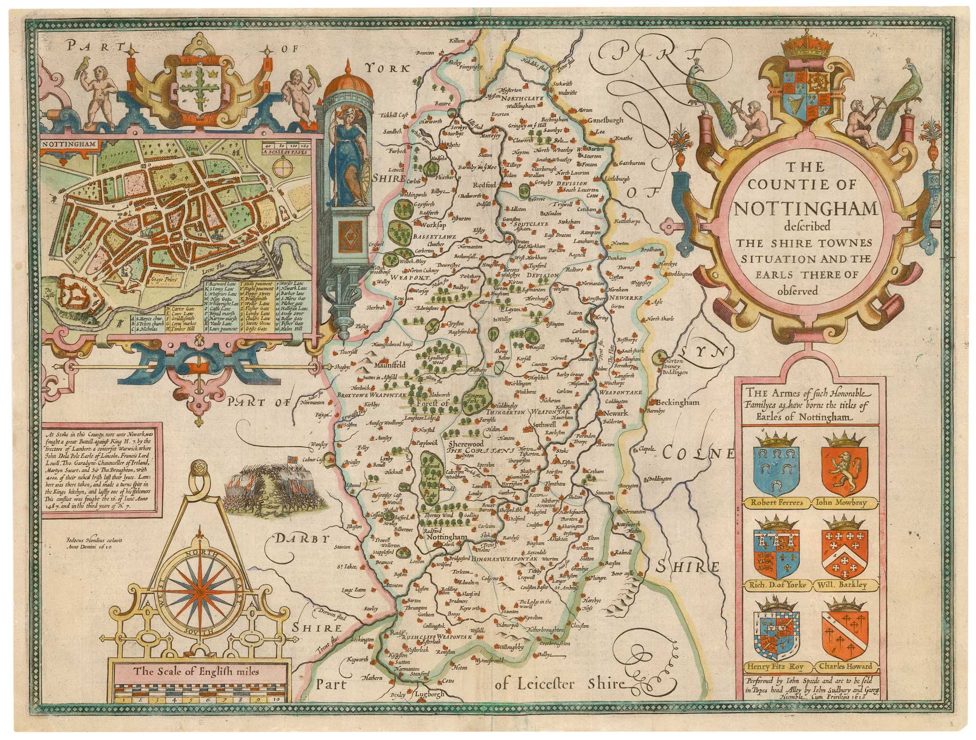 Speed map of Nottinghamshire, The Countie of Nottingham described The Shire Townes Situation and the Earls There of observed.