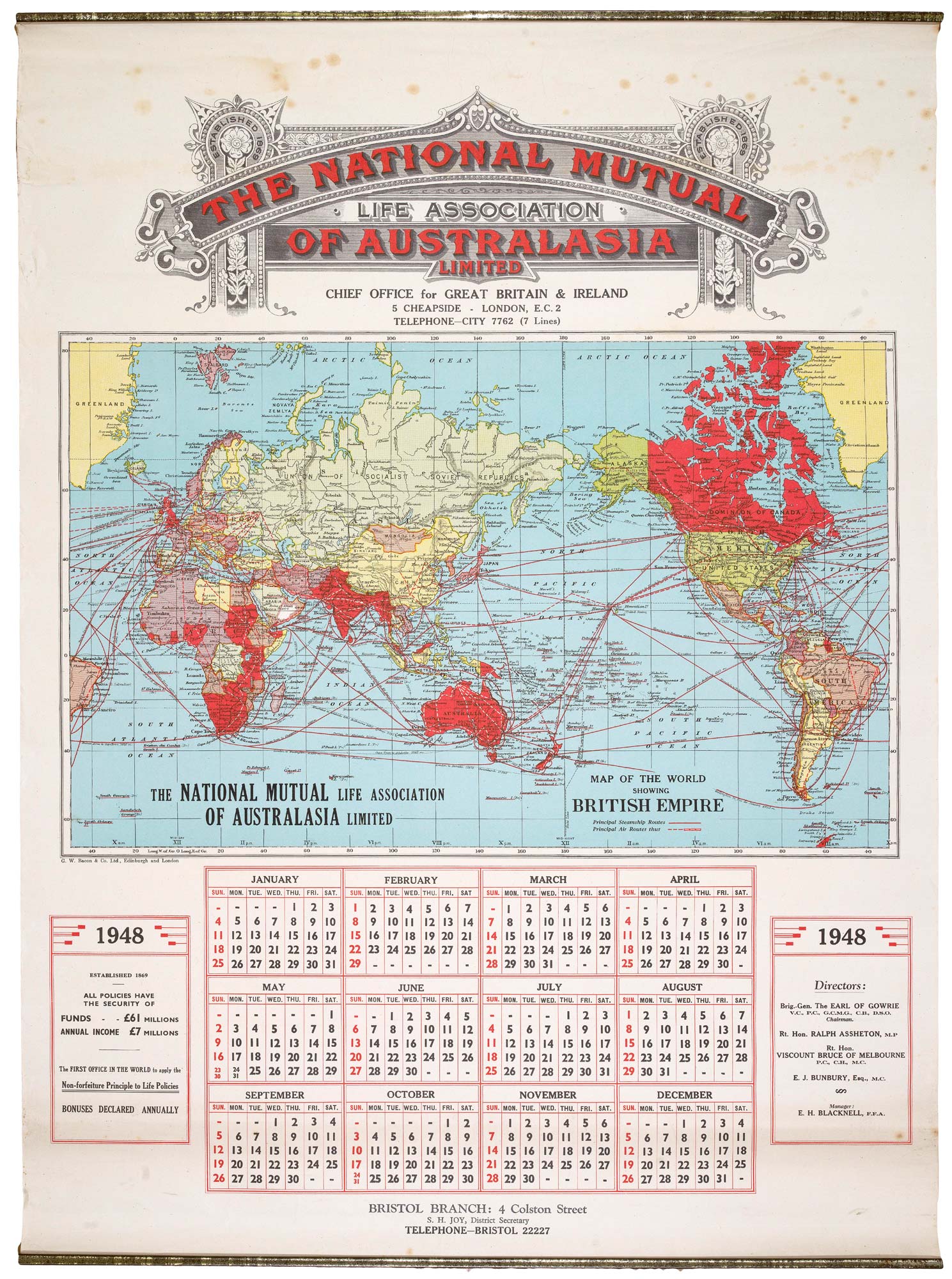 The National Mutual Life Association of Australasia Limited. Map of the World Showing the British Empire.