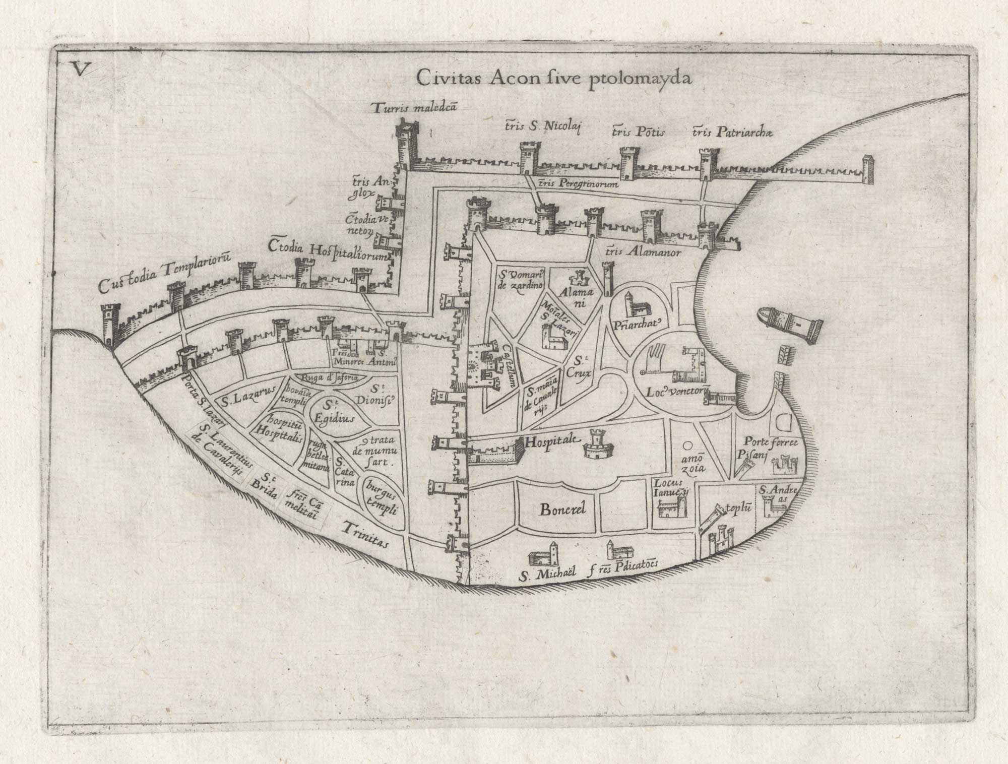 Vesconte plan of Acre during Crusader rule, 1611