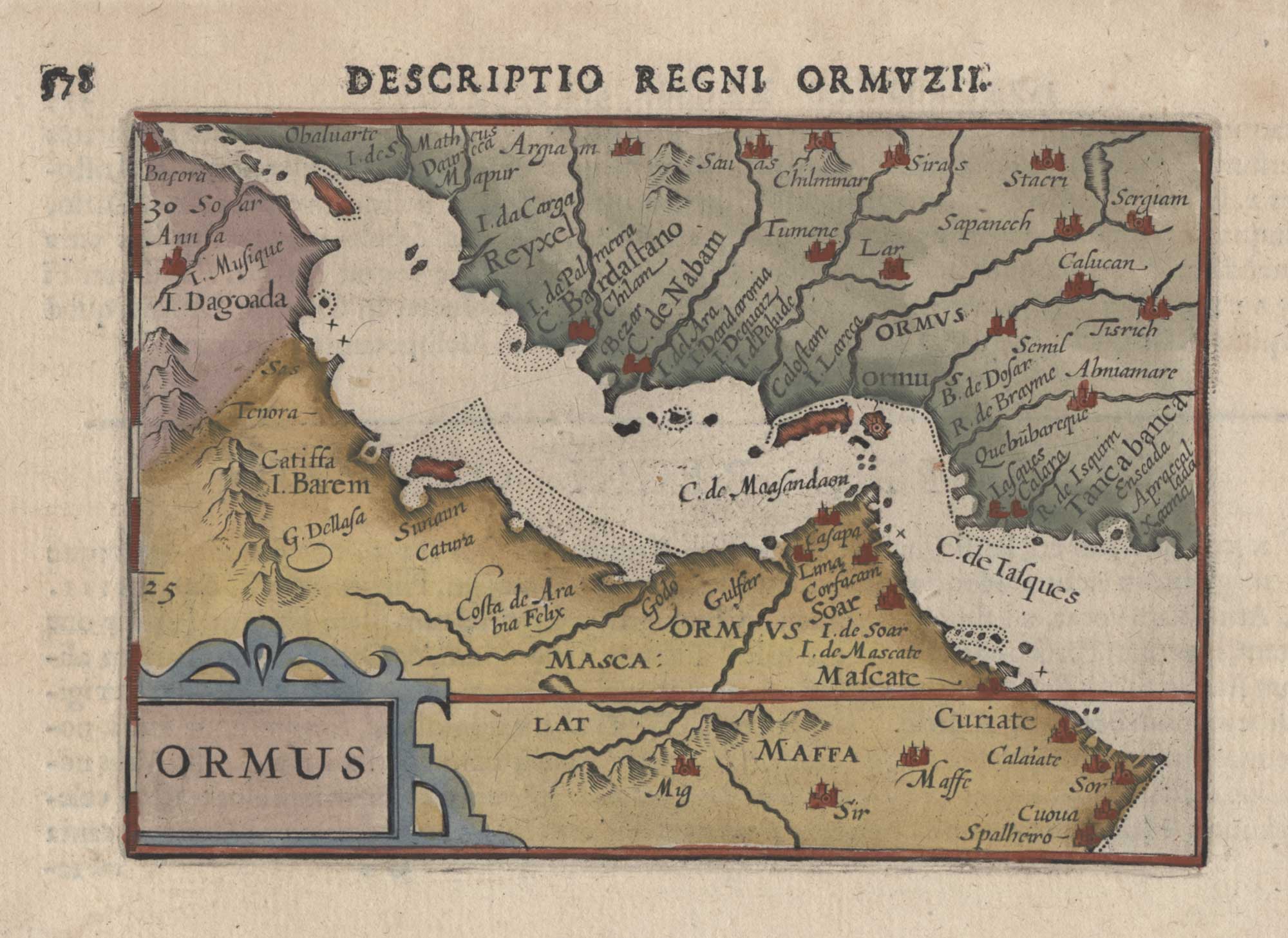 Bertius, miniature map of the Persian Gulf, Ormus.