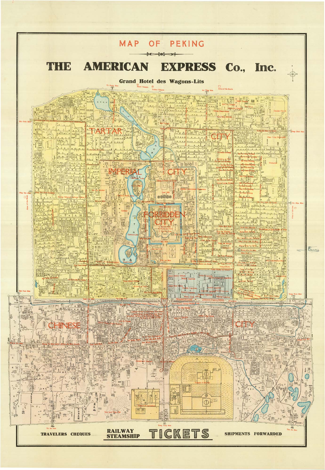 Anonymous, map of Peking / Beijing, Map of Peking -- The American Express Co., Inc. Grand Hotel des Wagon-Lits.