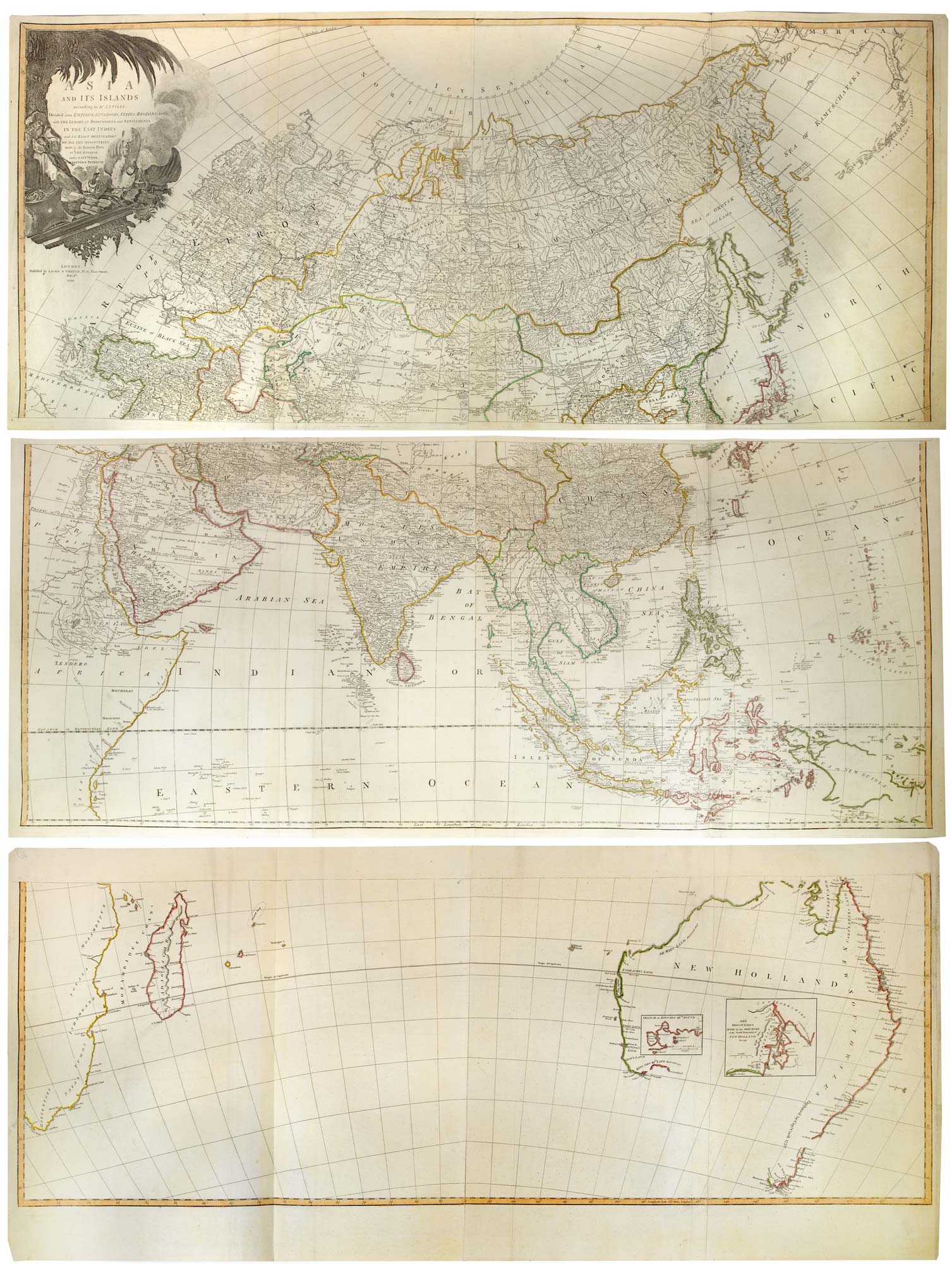 Kitchin, wall map of Asia & Australia, 1799, Asia and Its Islands according to d'Anville; Divided into Empires, Kingdoms, States, Regions,