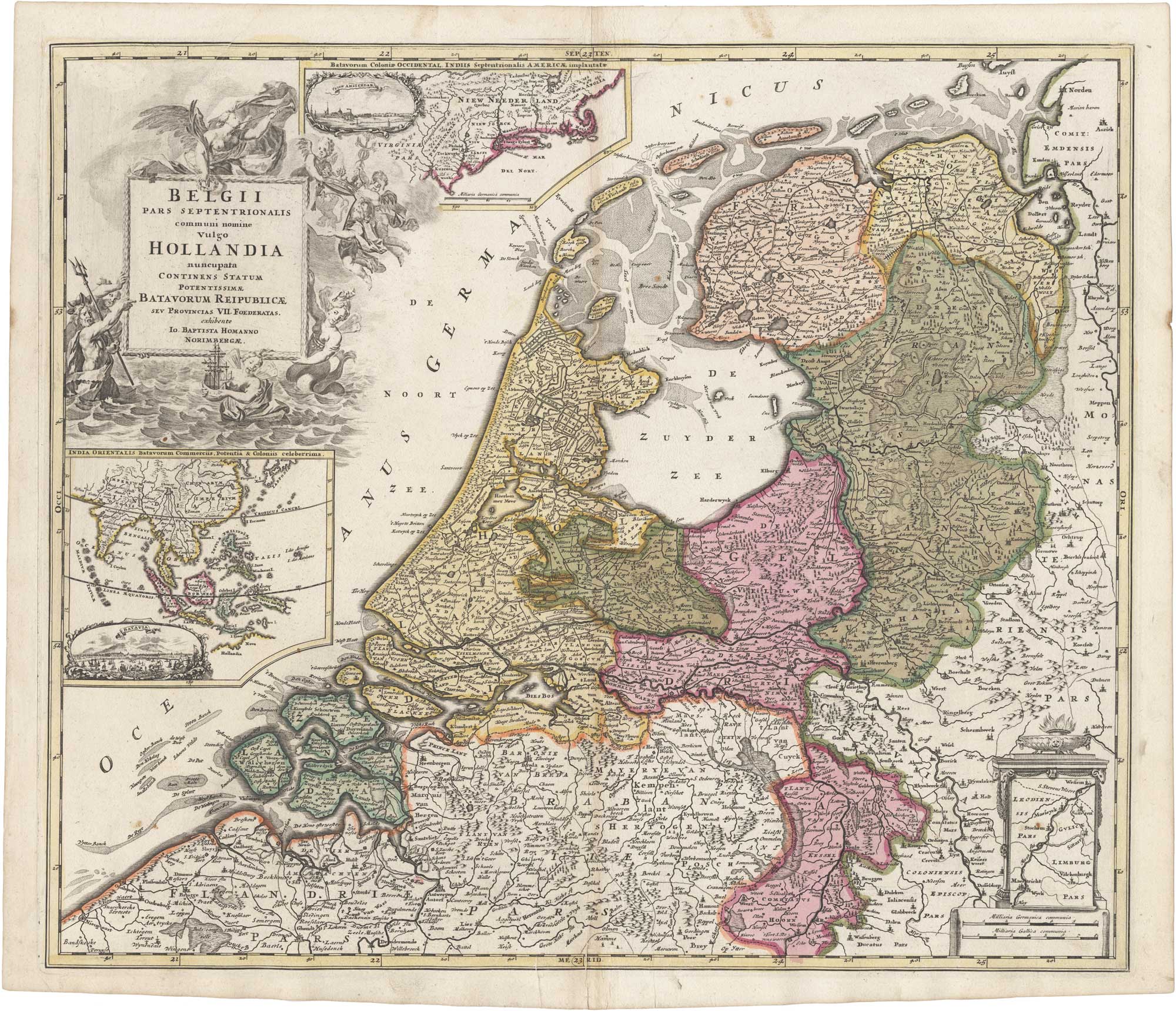 Homann's map of Holland, New York, Belgii Pars Septentrionalis communi nomine vulgo Hollandia, 1710