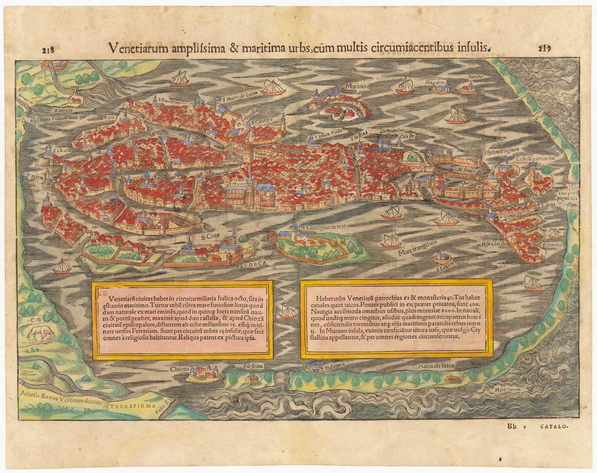 Munster's 16th century map of Venice, titled: Venetiarum amplissima & maritima urbs cum multis circumiacentibus insulis.