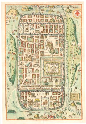 Braun and Hogenberg's two-sheet plan of Jerusalem, titled: Ierusalem et suburbia eius, sicut tempore Christi floruit...