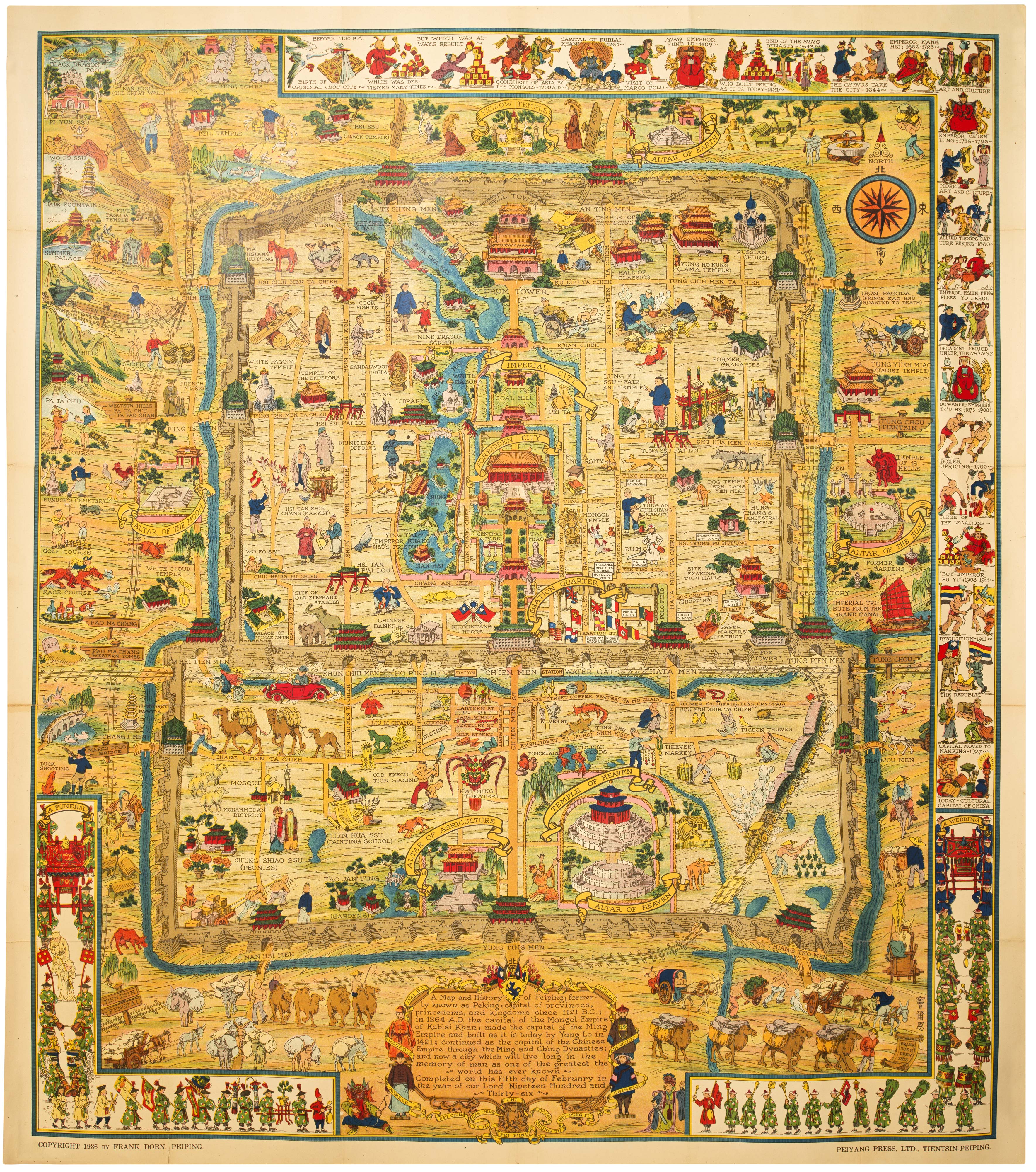 Dorn's pictorial map of Peking, titled: A Map and History of Peiping; formerly known as Peking;