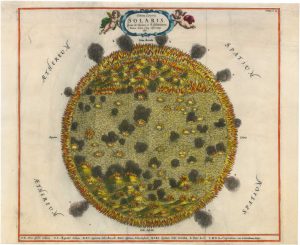Kircher's map of the Sun, titled: Schema Corporis Solaris prout ab Auctore et P. Scheinero. Romae Anno 1635 observatum suit.