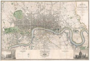Greenwood's six-sheet plan of London, in fine colour, 1827, titled: Map of London from Actual Survey Made in the Years 1824, 1825 & 1826...