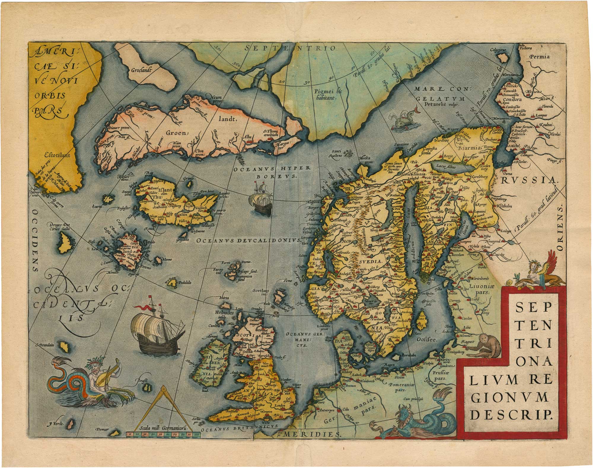 Ortelius's map of Northern Europe, titled: Septentrionalium Regionum Descrip.