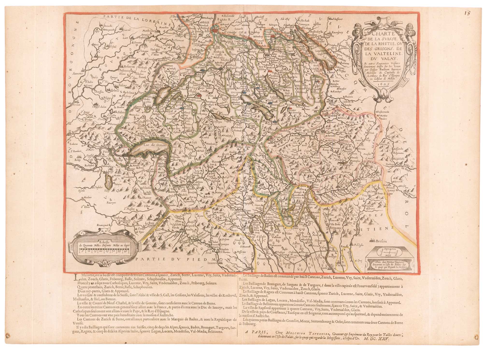 A rare separate-issue map of Switzerland in the 17th century