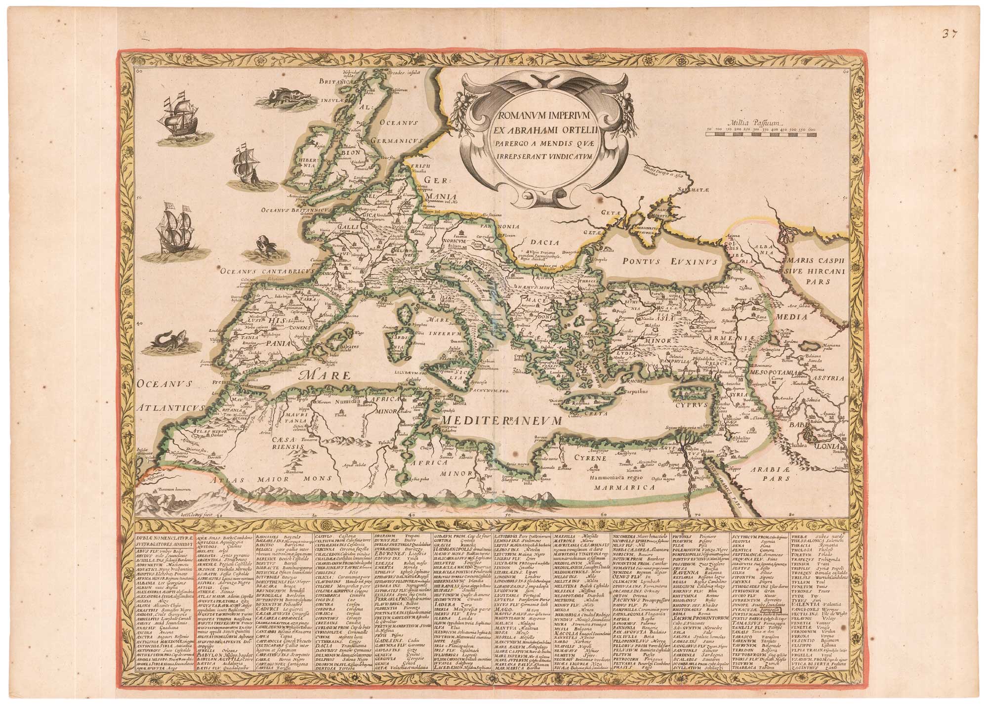Le Roy's map of the Roman Empire after Ortelius, titled: Romanum Imperium ex Abrahami Ortelii Parergo a Mendis quae Irrepserant Vindicatum.
