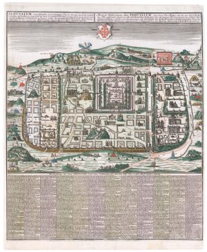 Seutter's plan of Jerusalem after Adrichom, titled: Ierusalem, cum suberbiis, prout tempore Christi floruit...