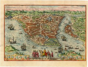 Braun and Hogenberg's map of Constantinople, Byzantium, nunc Constantinopolis.