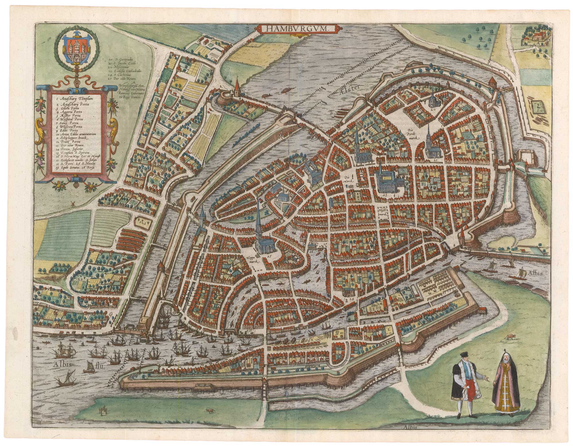Braun and Hogenberg, map of Hamburg