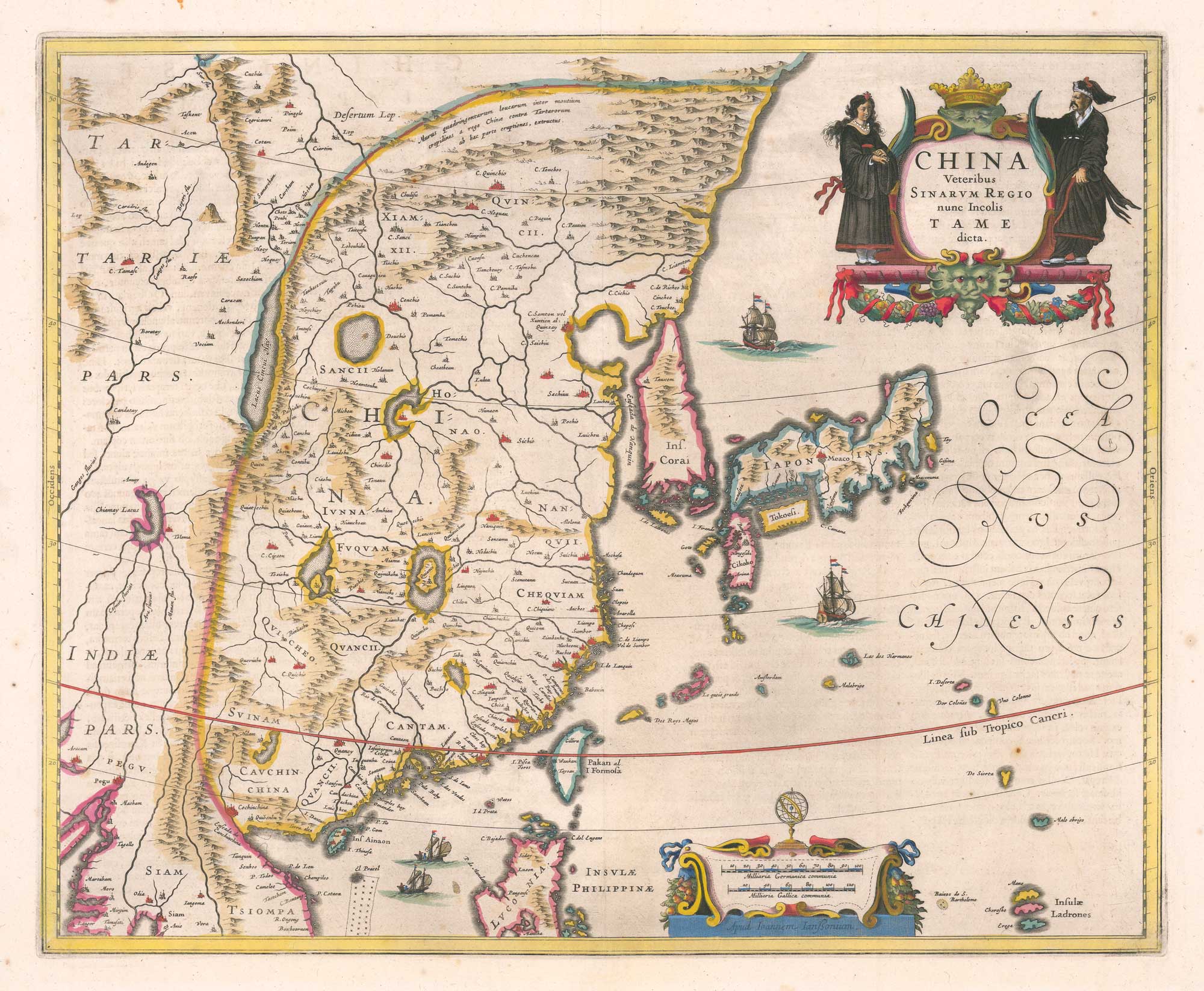 Jansson's classic map of China, titled: China Veteribus Sinarum regio nunc Incolis Tame dicta.