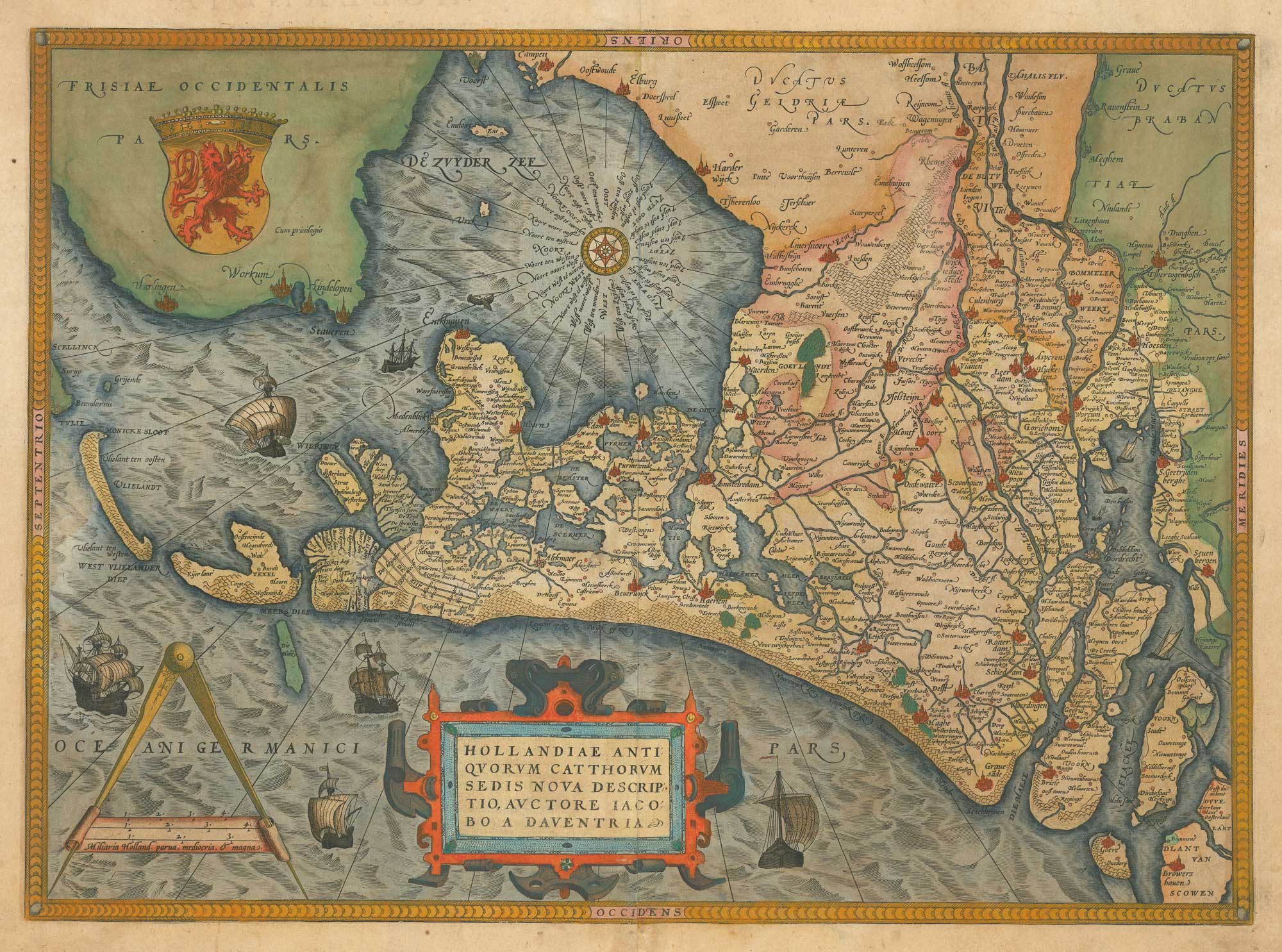 Ortelius's map of Holland, titled: Hollandiae Antiquorum Catthorum Sedis Nova Descriptio, Auctore Iacabo A Daventria.