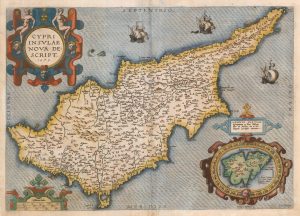 Ortelius, map of Cyprus, titled: Cypri Insulae Nova Descript. 1573.