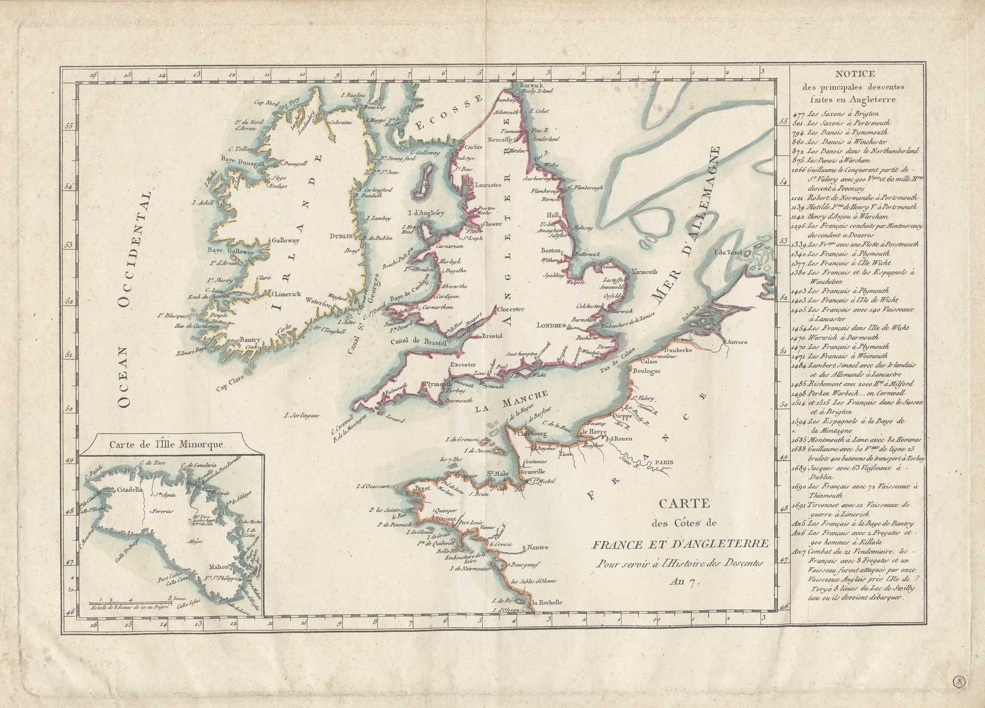 A French propaganda map listing attacks on Britain