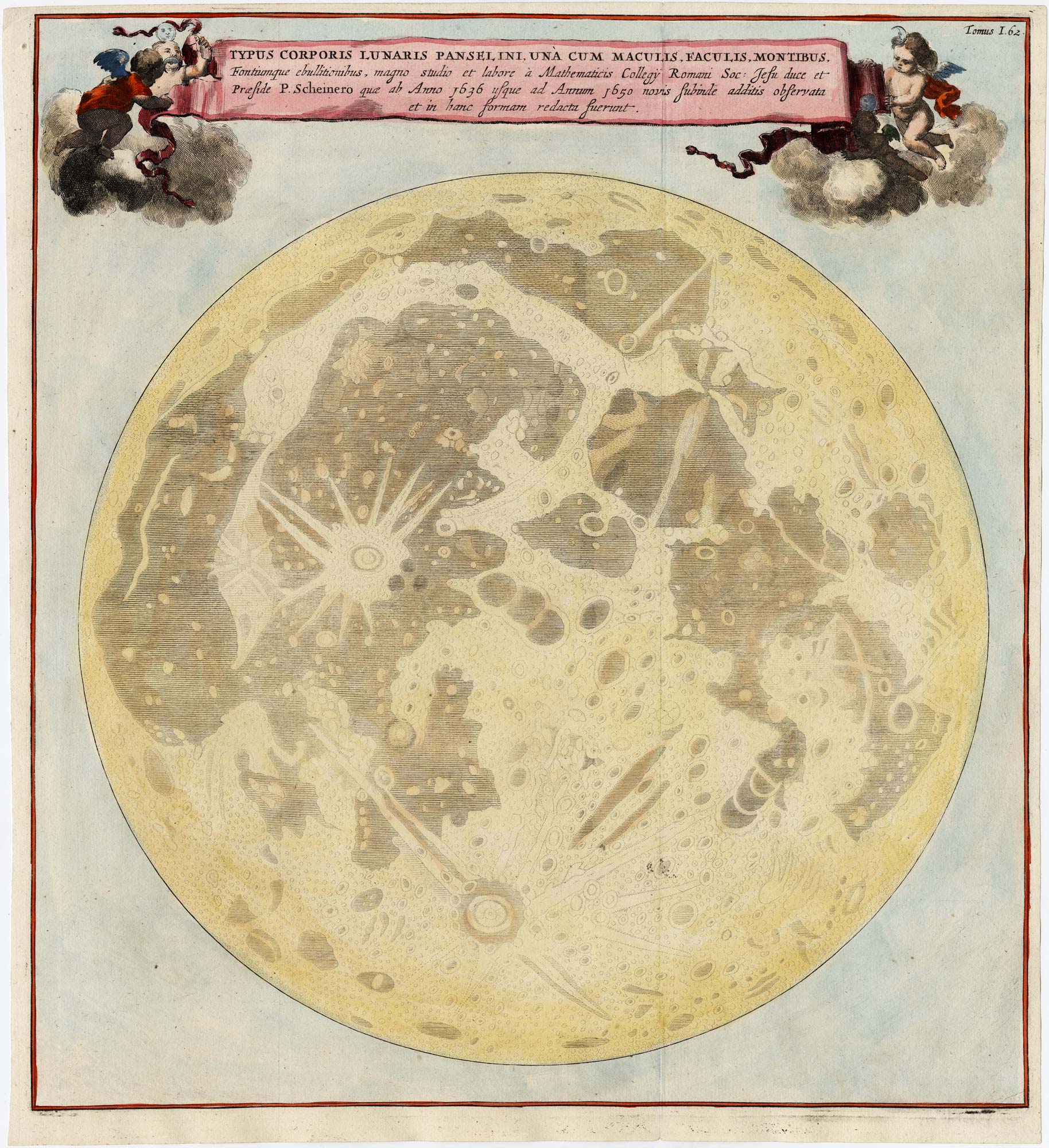 Kircher's map of the Moon, titled: Typus Corporis Lunaris Panselini Uná Cum Maculis Faculis Montibus