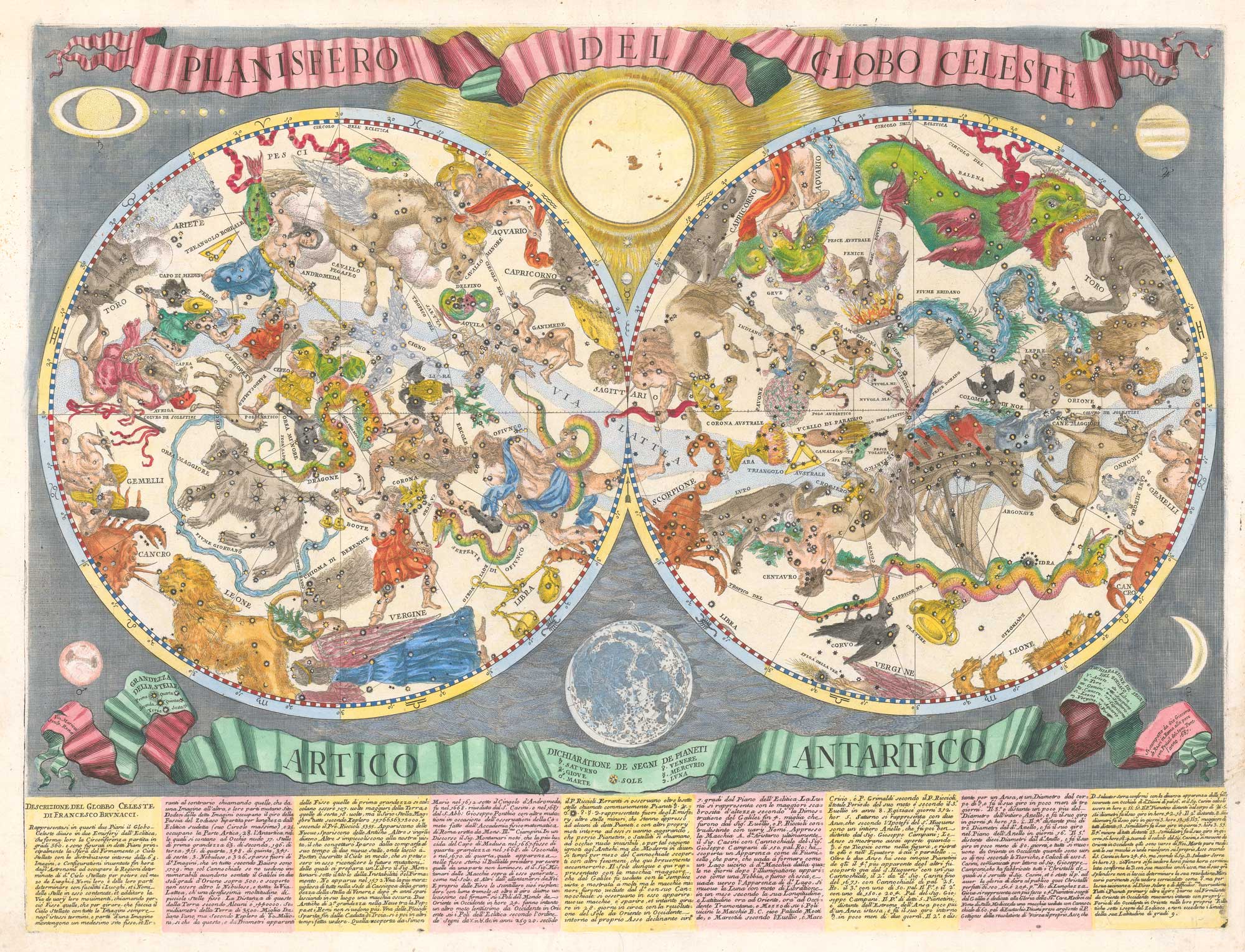 Brunacci's map of the Celestial Hemispheres, titled: Planisfero del Globo Celeste.