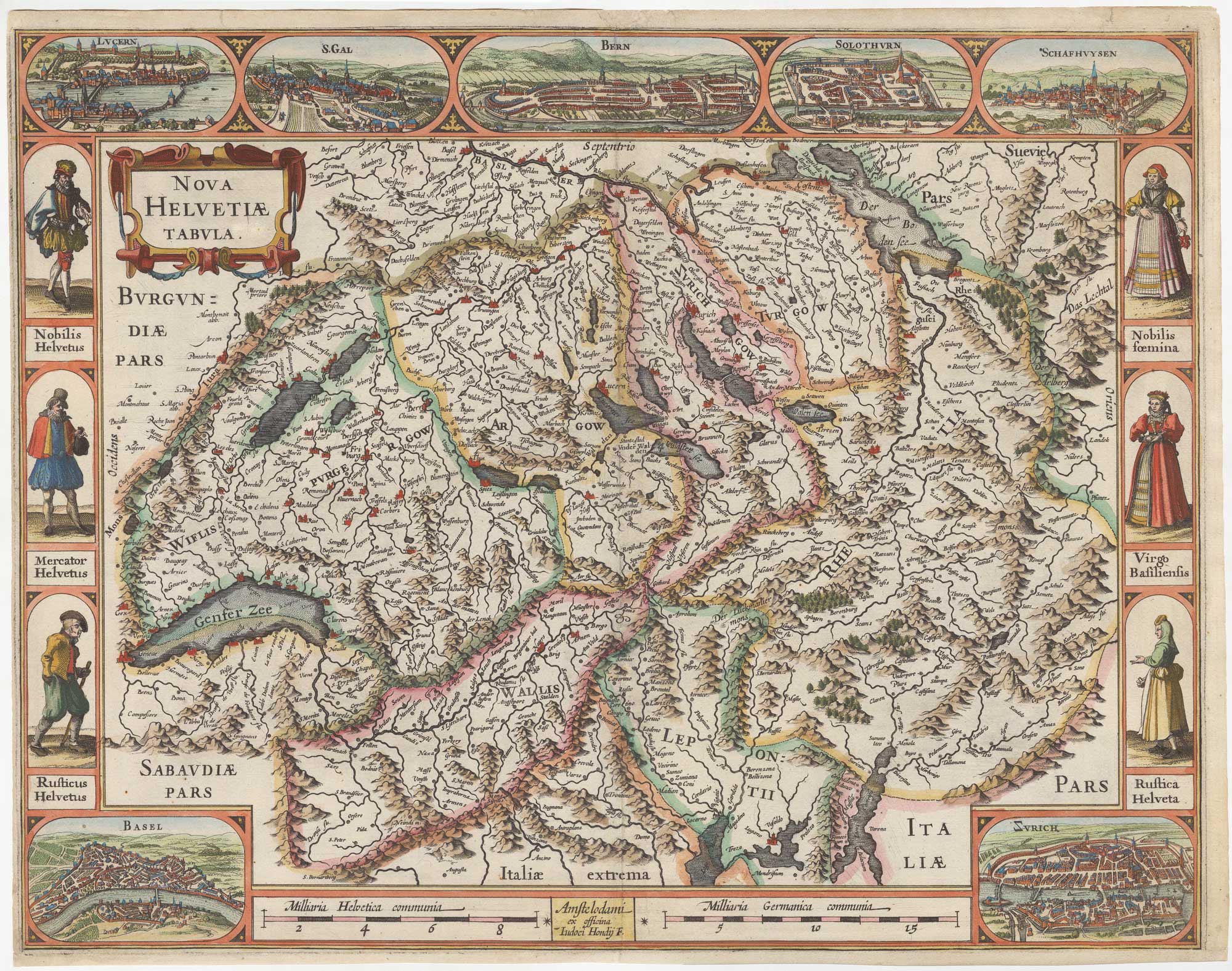 Hondius's map of Switzerland, Nova Helvetiae Tabula.