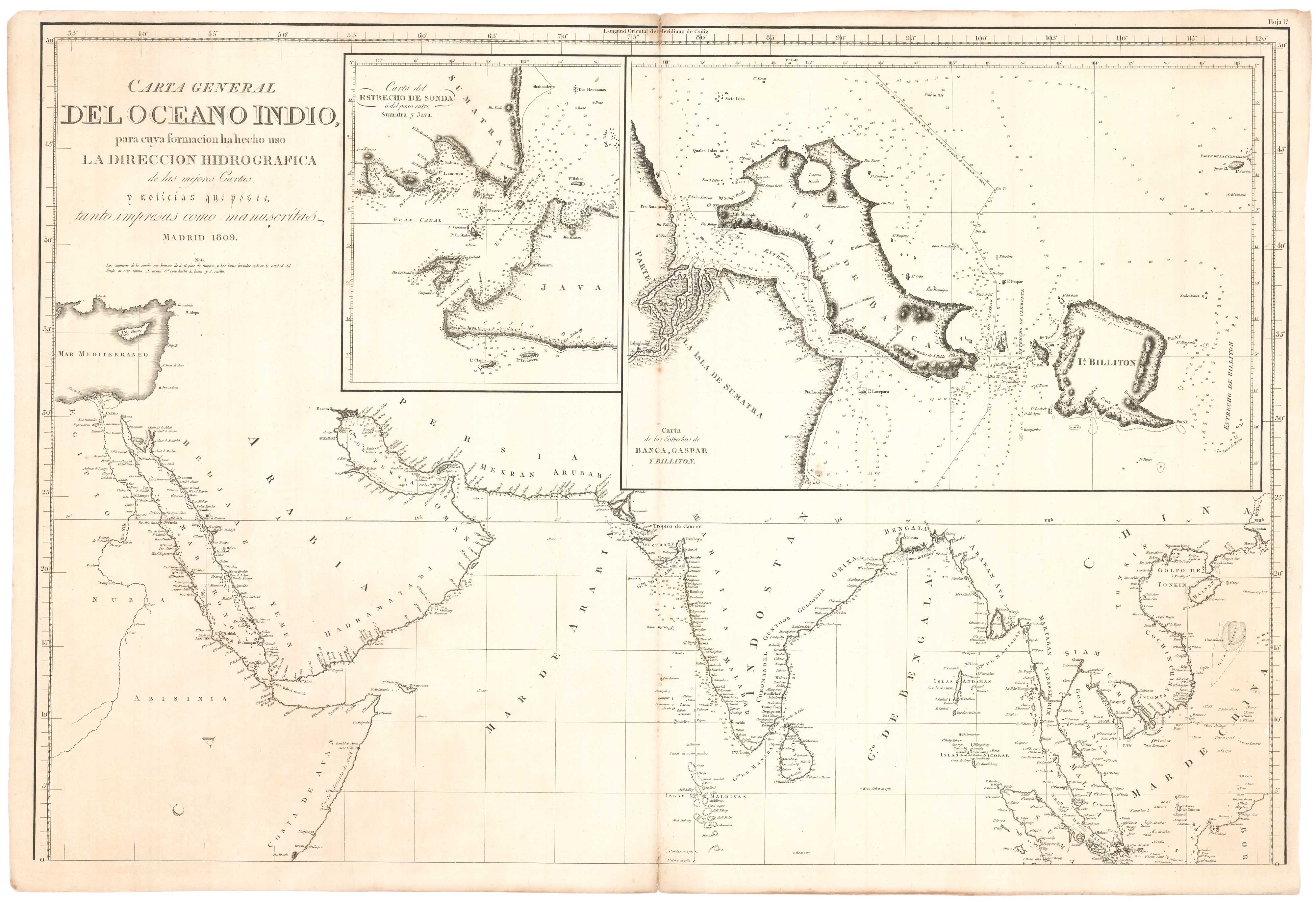 A 19th century sea chart of the Indian Ocean