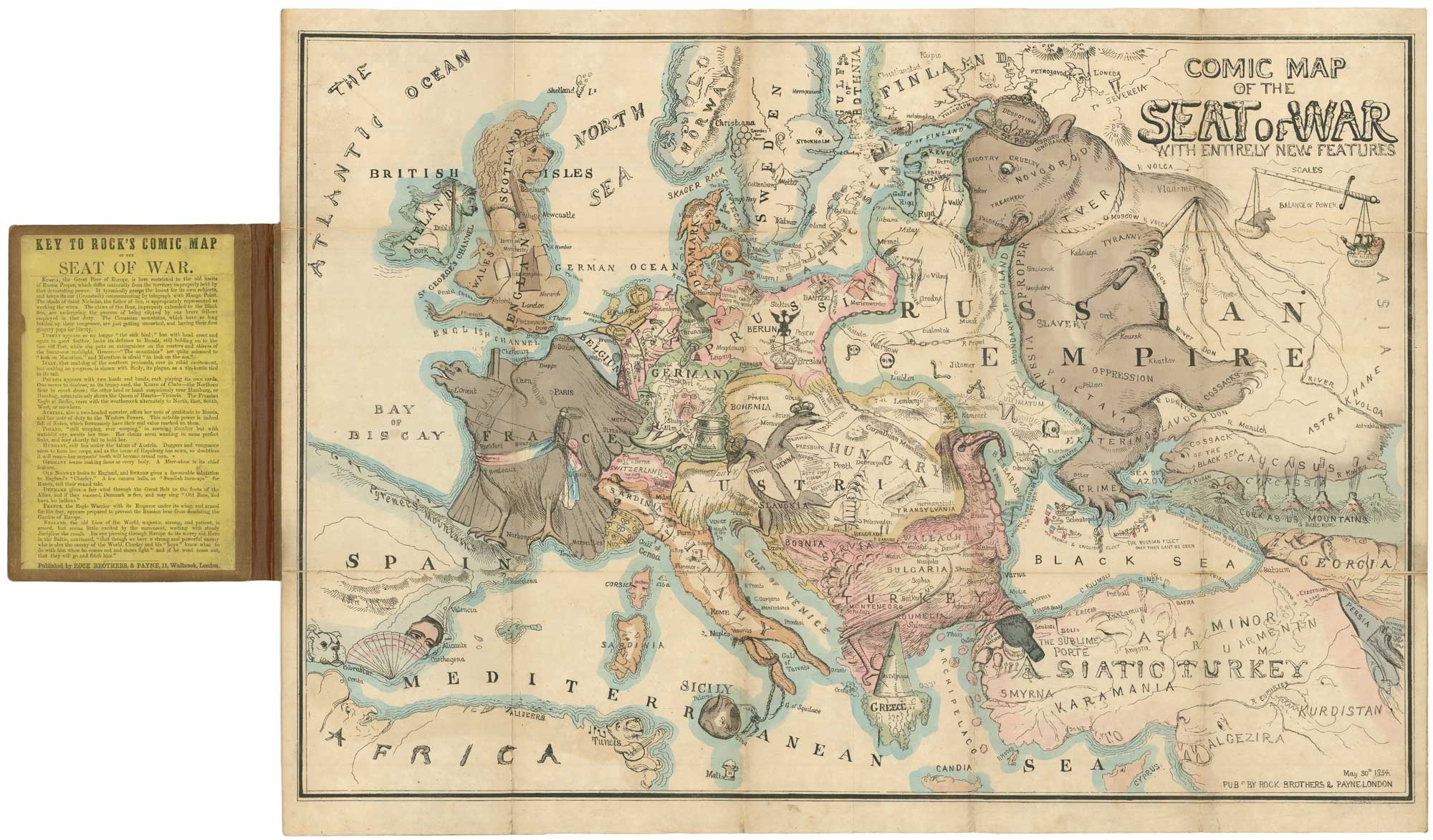 The first Serio-Comic map of Europe by Onwhyn, titled: Comic Map of the Seat of War with Entirely New Features.