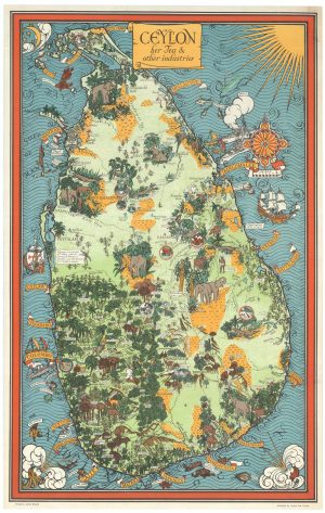 MacDonald Gill, poster map of Ceylon / Sri Lanka, titled: Ceylon: her Tea & other industries.