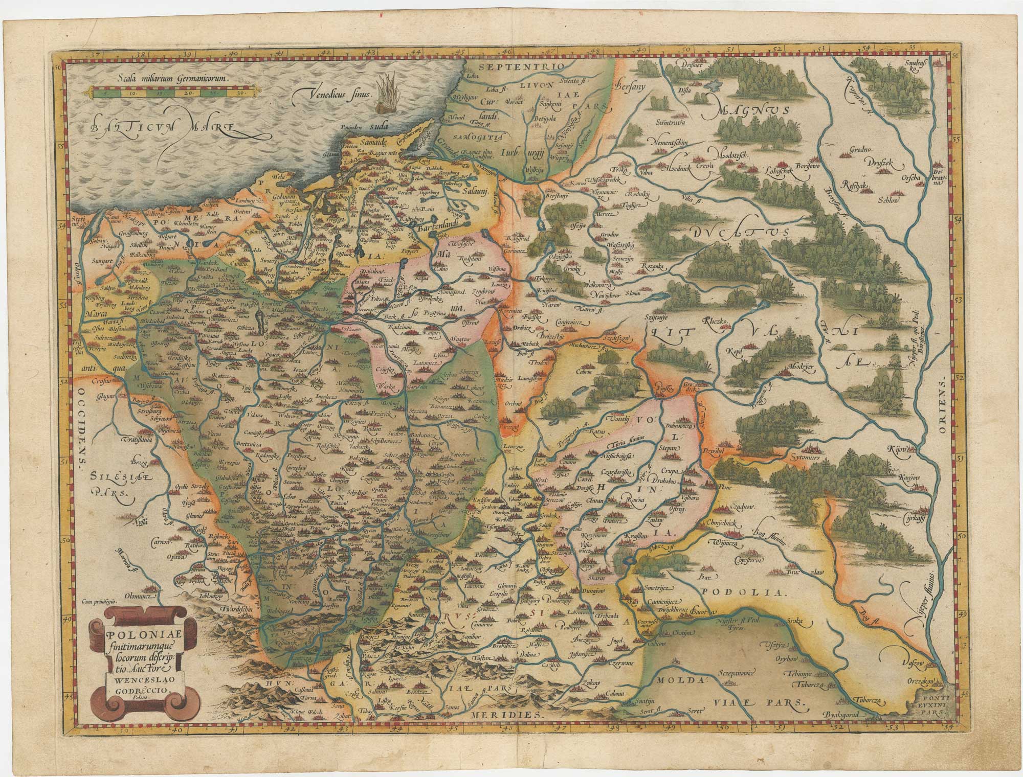 Ortelius's map of Poland, Poloniae finitimarumque locorum descriptio. Auctore Wenceslao Godreccio Polono.