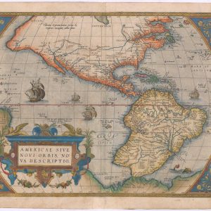 Antique map of the Americas by Abraham Ortelius, titled: America Sive Novi Orbis Nova Descriptio.