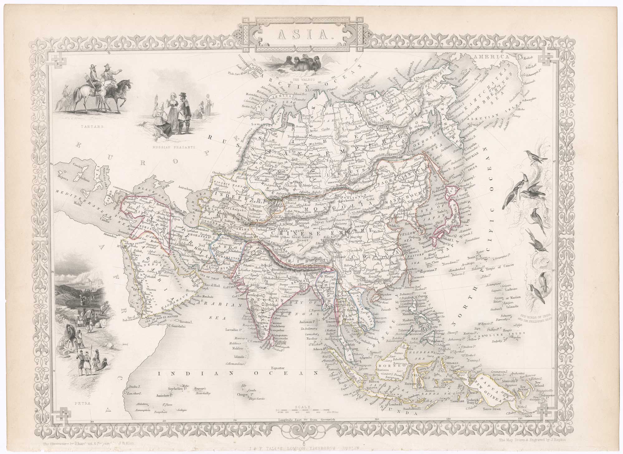 Antique map of Asia by Tallis