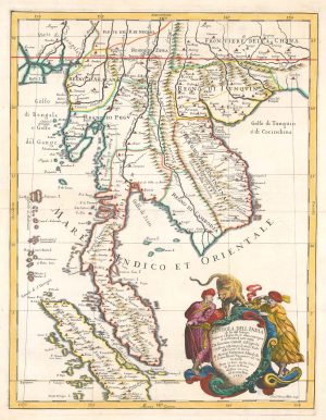 Antique map of Burma, Thailand, the Malay Peninsula, Cambodia & Vietnam by Cantelli da Vignola