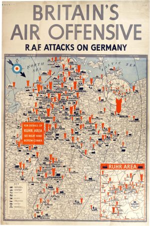 WWII poster map of Britain's attacks on Germany