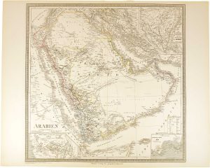 Antique map of Arabia, marking Riyadh