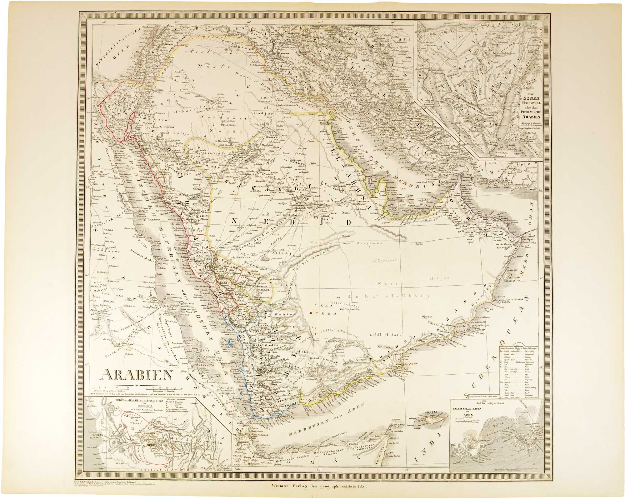 Antique map of Arabia, marking Riyadh