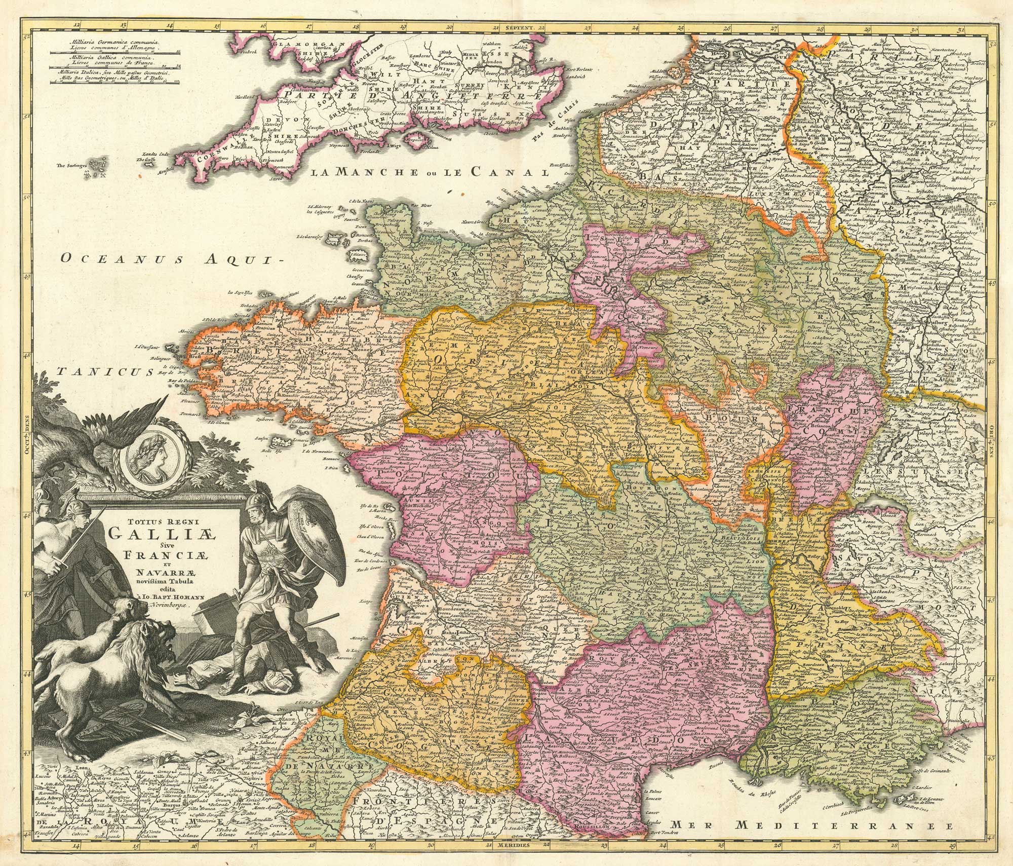 Antique map of France by Homann