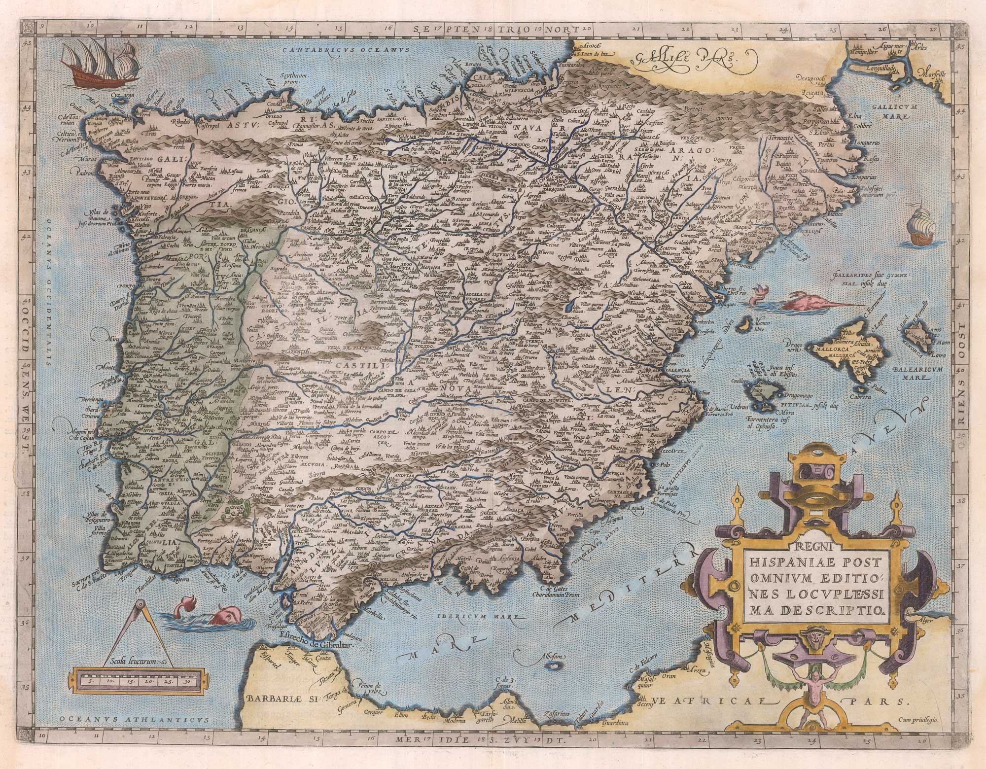 Ortelius's 16th century map of Spain & Portugal